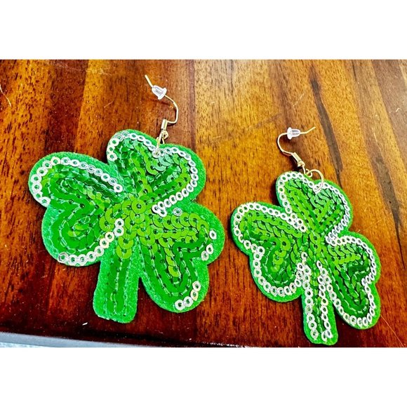 Shamrock Earrings Dangle Hooks Sequins St Patrick's Day Party Irish Fest… - Picture 8 of 12